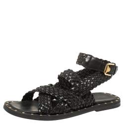 Pre Owned Versace SS21 Black Leather Braided Sandals Size 42