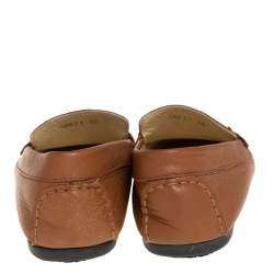 Pre Owned Roberto Cavalli Brown Leather Logo Detail Loafers Size 39