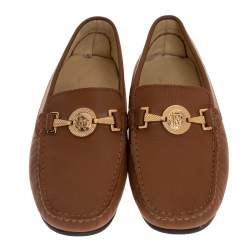 Pre Owned Roberto Cavalli Brown Leather Logo Detail Loafers Size 39