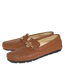 Pre Owned Roberto Cavalli Brown Leather Logo Detail Loafers Size 39