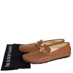 Pre Owned Roberto Cavalli Brown Leather Logo Detail Loafers Size 39