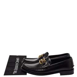 Versace Black Leather Metal Logo Slip On Loafers Size 41