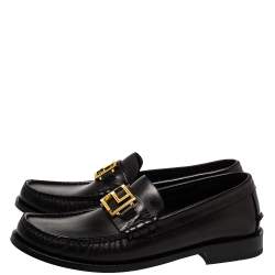 Versace Black Leather Metal Logo Slip On Loafers Size 41