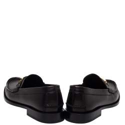 Versace Black Leather Metal Logo Slip On Loafers Size 41