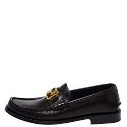 Versace Black Leather Metal Logo Slip On Loafers Size 41