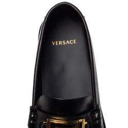 Versace Black Leather Metal Logo Slip On Loafers Size 41