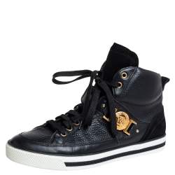 Versace Black Leather And Suede Medusa Strap High Top Sneakers Size 41.5