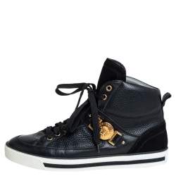 Versace Black Leather And Suede Medusa Strap High Top Sneakers Size 41.5