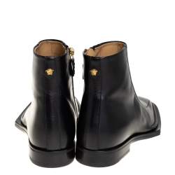 Versace Black Leather Medusa Embellished Ankle Boots Size 41