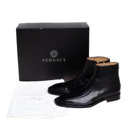 Versace Black Leather Medusa Embellished Ankle Boots Size 41