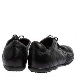 مملوكة مسبقًا Versace Black Leather Logo Embossed Low Top Sneakers Size 40