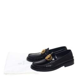 Pre Owned حذاء لوفرز سليب أون فيرساتشي سلسلة مادوسا جلد أسود مقاس 42.5