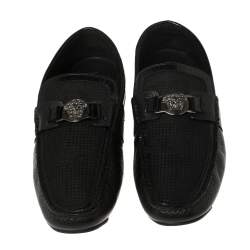 Versace Black Leather Medusa Embellished Slip On Loafers 43
