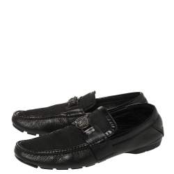 Versace Black Leather Medusa Embellished Slip On Loafers 43