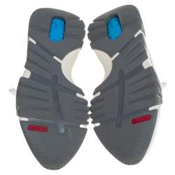 مملوكة مسبقًا Versace White Nubuck Leather And Knit Fabric Squalo Low Top Sneakers Size 43.5