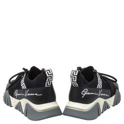 Versace Black Nubuck Leather And Knit Fabric Squalo Low Top Sneakers Size 43.5