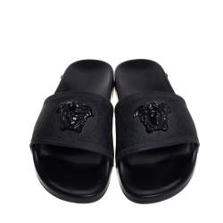 Versace Black Rubber Medusa Flat Slides Size 41