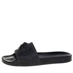 Versace Black Rubber Medusa Flat Slides Size 41