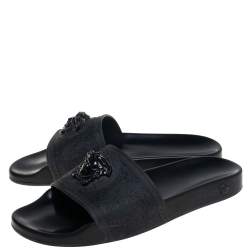 Versace Black Rubber Medusa Flat Slides Size 41