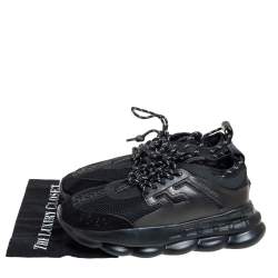 Versace Black Mesh And Leather Chain Reaction Sneakers Size 45