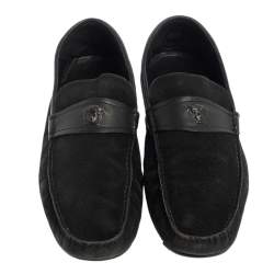 Versace Black Suede And Leather Slip On Loafers Size 44