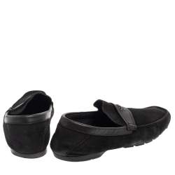 Versace Black Suede And Leather Slip On Loafers Size 44