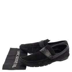 Versace Black Suede And Leather Slip On Loafers Size 44