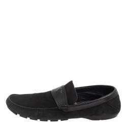 Versace Black Suede And Leather Slip On Loafers Size 44