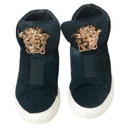 مملوكة مسبقًا Versace Blue Calf Hair Medusa Embellished High Top Sneakers Size 40