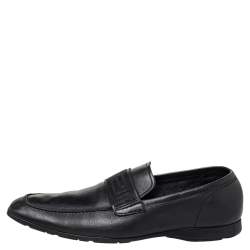Pre Owned Versace Black Leather Slip on Loafers Size 44
