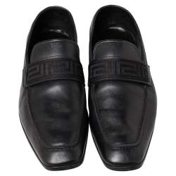 Pre Owned Versace Black Leather Slip on Loafers Size 44
