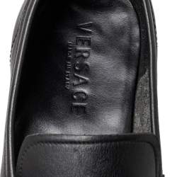 Pre Owned Versace Black Leather Slip on Loafers Size 44