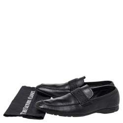Pre Owned Versace Black Leather Slip on Loafers Size 44