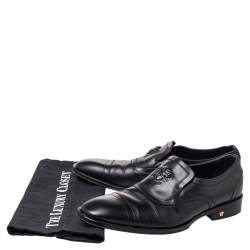 Versace Black Leather Medusa Embellished Slip On Oxford Size 40