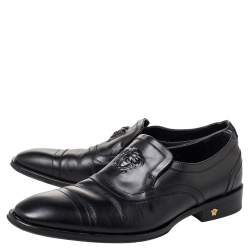 Versace Black Leather Medusa Embellished Slip On Oxford Size 40