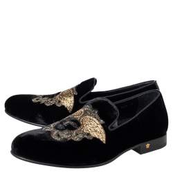 Pre Owned Versace Black Velvet Embroidered Medusa Smoking Slippers Size 43