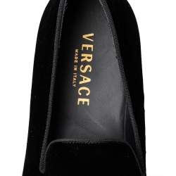 Pre Owned Versace Black Velvet Embroidered Medusa Smoking Slippers Size 43