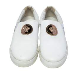 Pre Owned Versace White Leather Palazzo Medusa Slip-On Sneakers Size 39