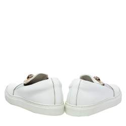 Pre Owned Versace White Leather Palazzo Medusa Slip-On Sneakers Size 39