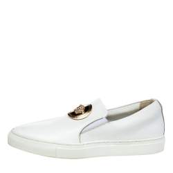 Pre Owned Versace White Leather Palazzo Medusa Slip-On Sneakers Size 39