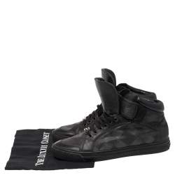 Versace Black Monogram Nylon and Leather Lace High Top Sneakers Size 41