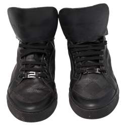 Versace Black Monogram Nylon and Leather Lace High Top Sneakers Size 41