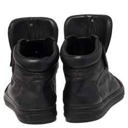 Versace Black Monogram Nylon and Leather Lace High Top Sneakers Size 41