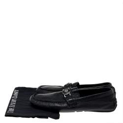 Pre Owned Versace Black Leather Medusa Slip On Loafers Size 44