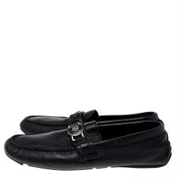 Pre Owned Versace Black Leather Medusa Slip On Loafers Size 44