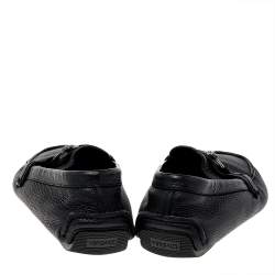 Pre Owned Versace Black Leather Medusa Slip On Loafers Size 44