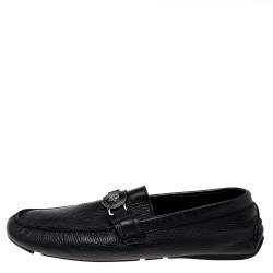 Pre Owned Versace Black Leather Medusa Slip On Loafers Size 44