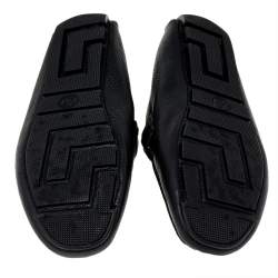 Pre Owned Versace Black Leather Medusa Slip On Loafers Size 44