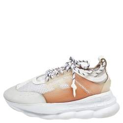 Versace White/Grey Mesh And Nubuck Leather Chain Reaction Sneakers Size 44