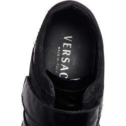 Versace Black Patent Leather And Suede Double Velcro Strap Low Top Sneakers Size 40